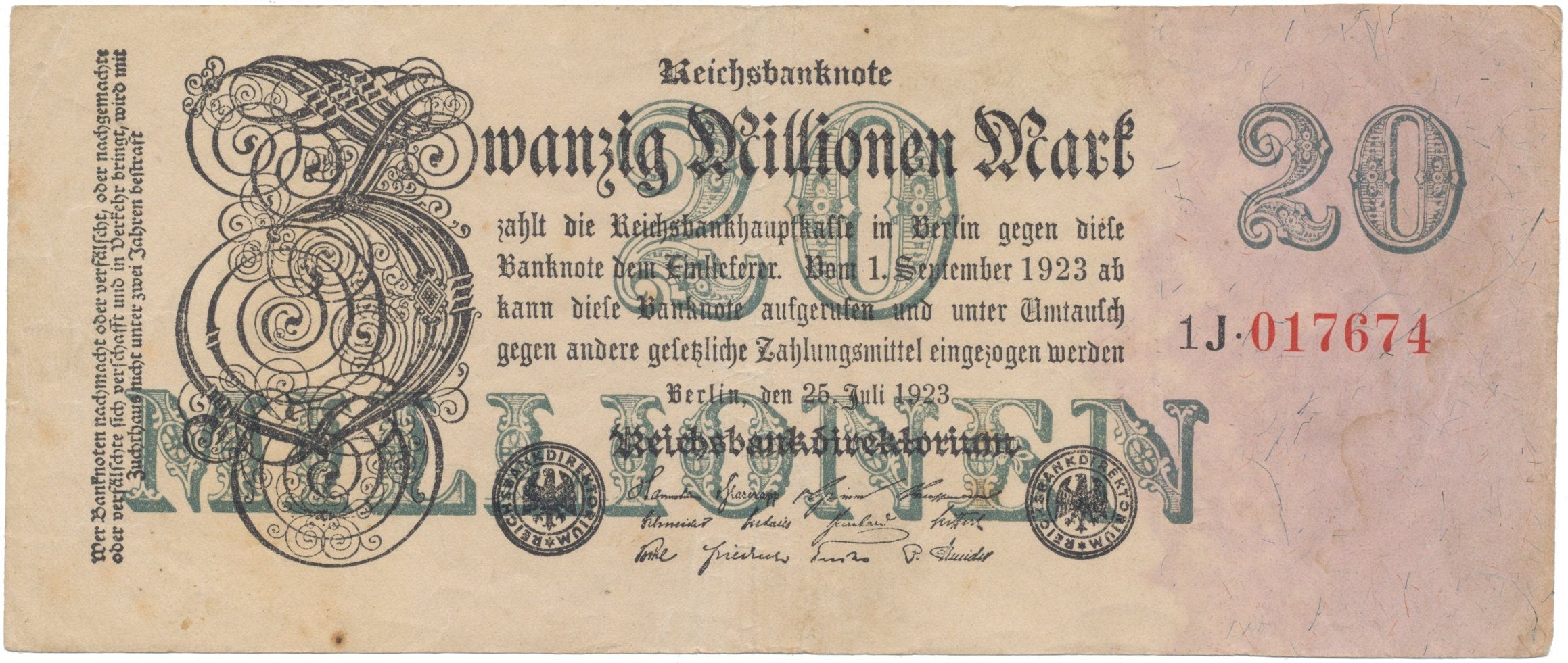 Německo, 20 Millionen Mark 1923, Ro.96c