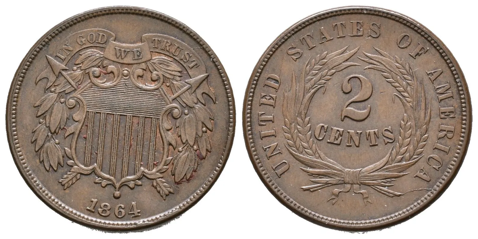 2 Cent 1864, motto IN GOD WE TRUST velké, KM.94, — 1