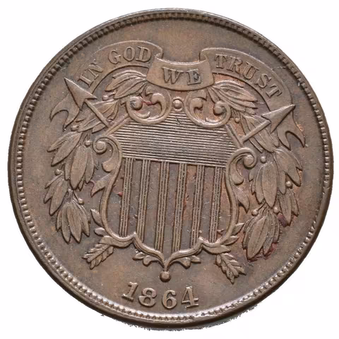 2 Cent 1864, motto IN GOD WE TRUST velké, KM.94,
