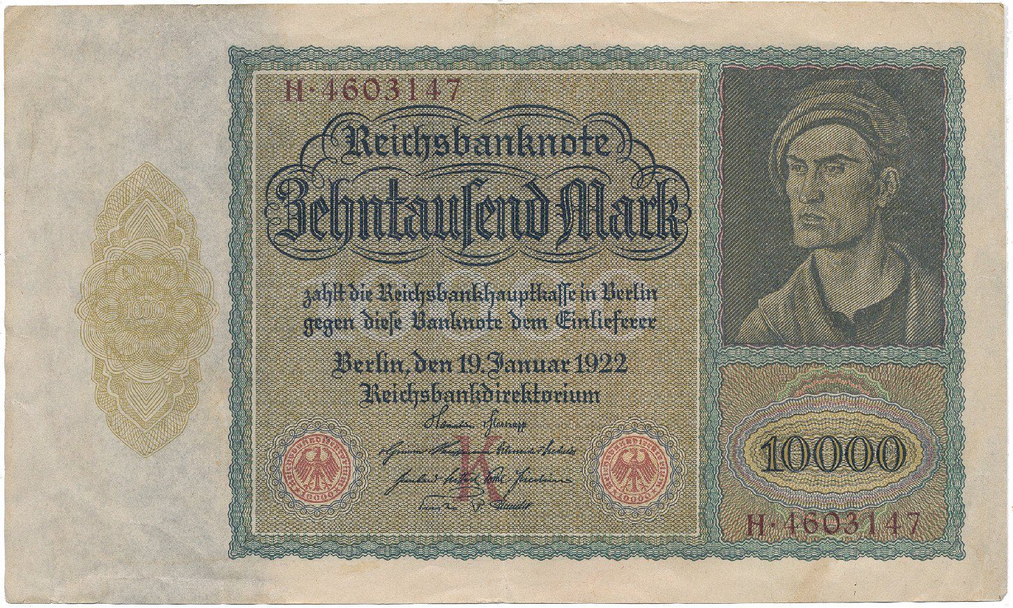 Německo, 10.000 Mark 1922, velký formát, Ro.68a