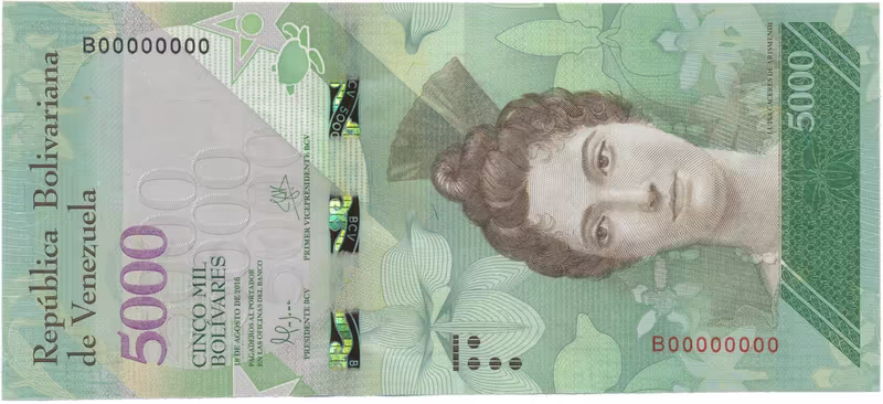 Venezuela, 5000 Bolivares 2016, anulát - vzor, B 00000000, P.97asB