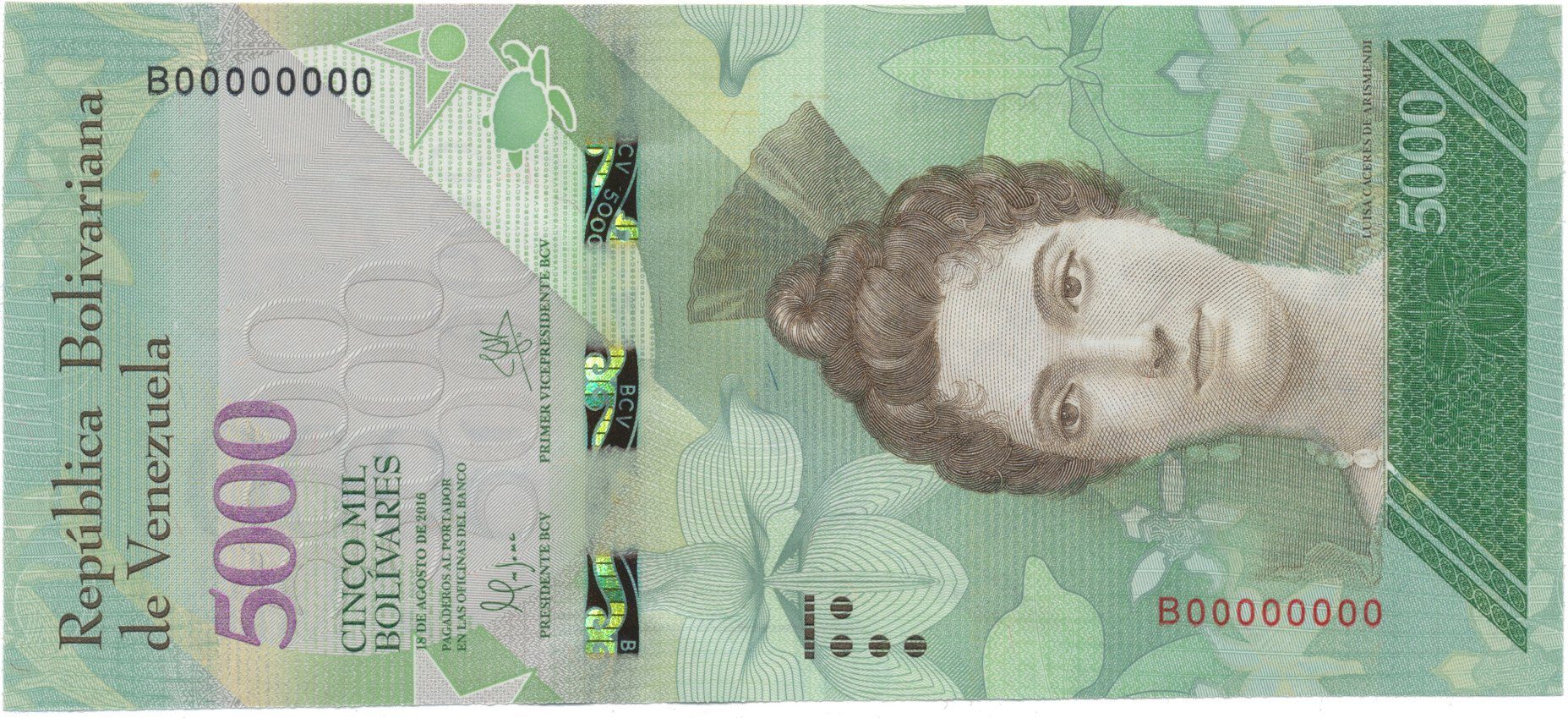 Venezuela, 5000 Bolivares 2016, anulát - vzor, B 00000000, P.97asB
