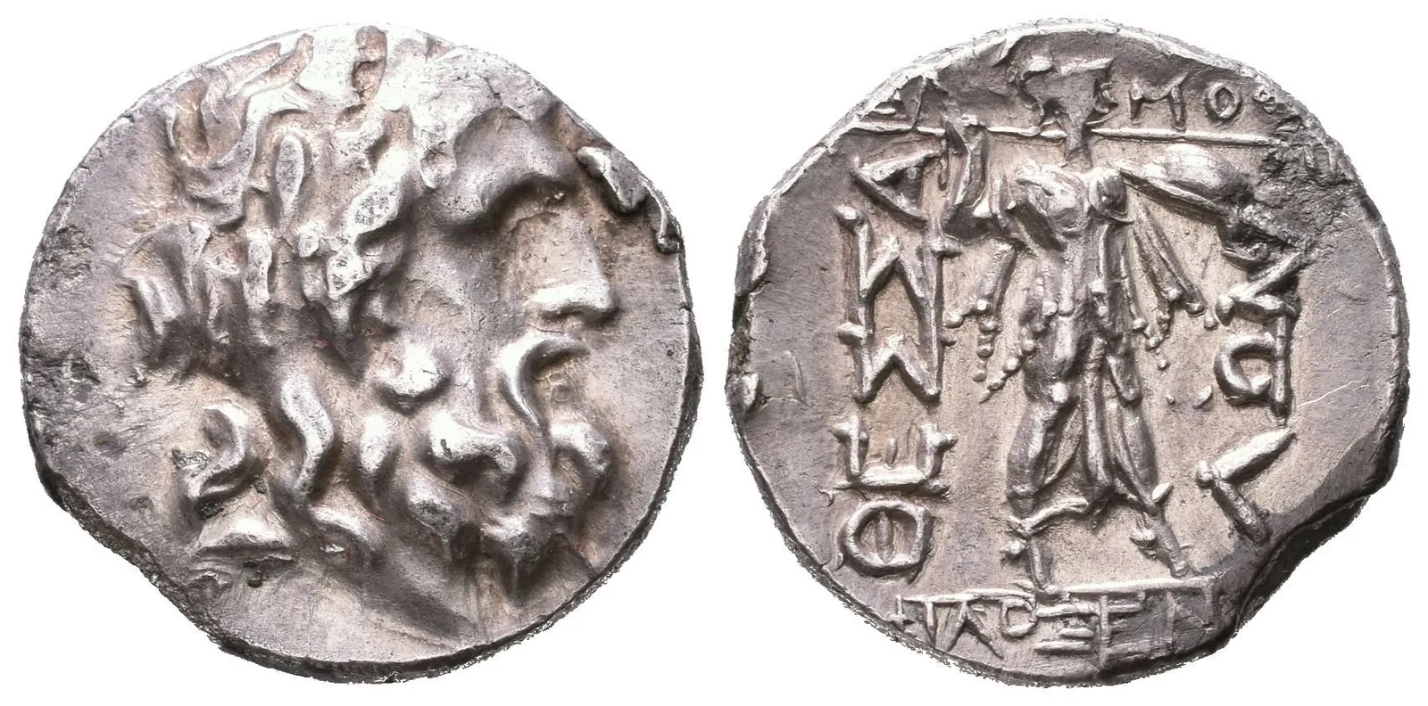 Double victoriatus, 196 - 146 př. Kr., Hlava Dia s věncem zprava / Kráčející Athéna — 1