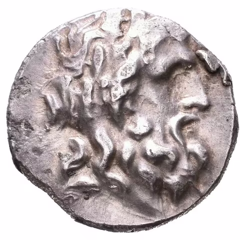 Double victoriatus, 196 - 146 př. Kr., Hlava Dia s věncem zprava / Kráčející Athéna