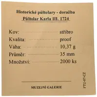 Replika - Historický 1/2 tolar - Karel III. 1724 - fotografie 2