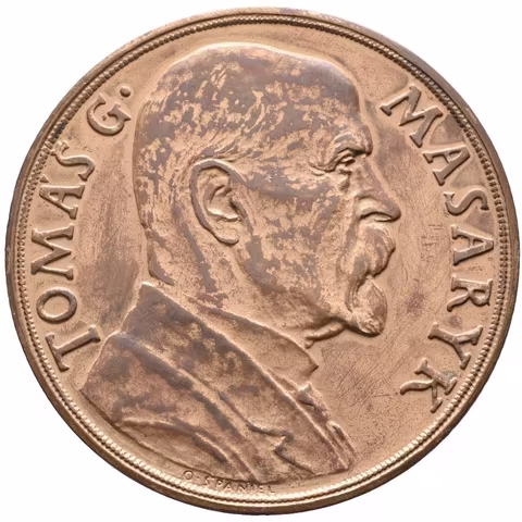 AE Medaile 1935 - K 85. narozeninám T. G. Masaryka. Poprsí T. G. Masaryka zprava,