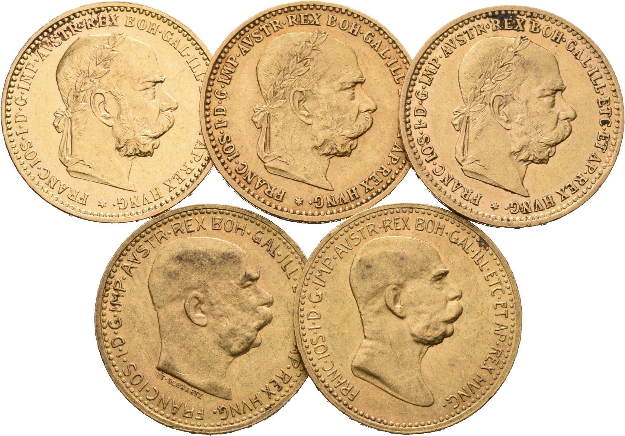 10 Koruna 1896, 1897, 1905, 1909, 1910