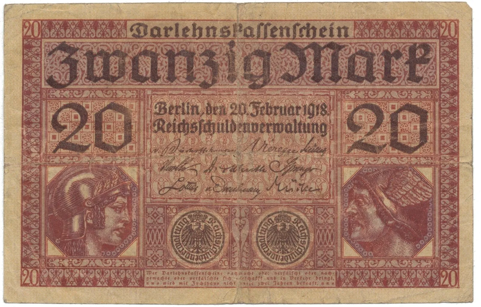 Německo, 20 Mark 1918, Ro.55