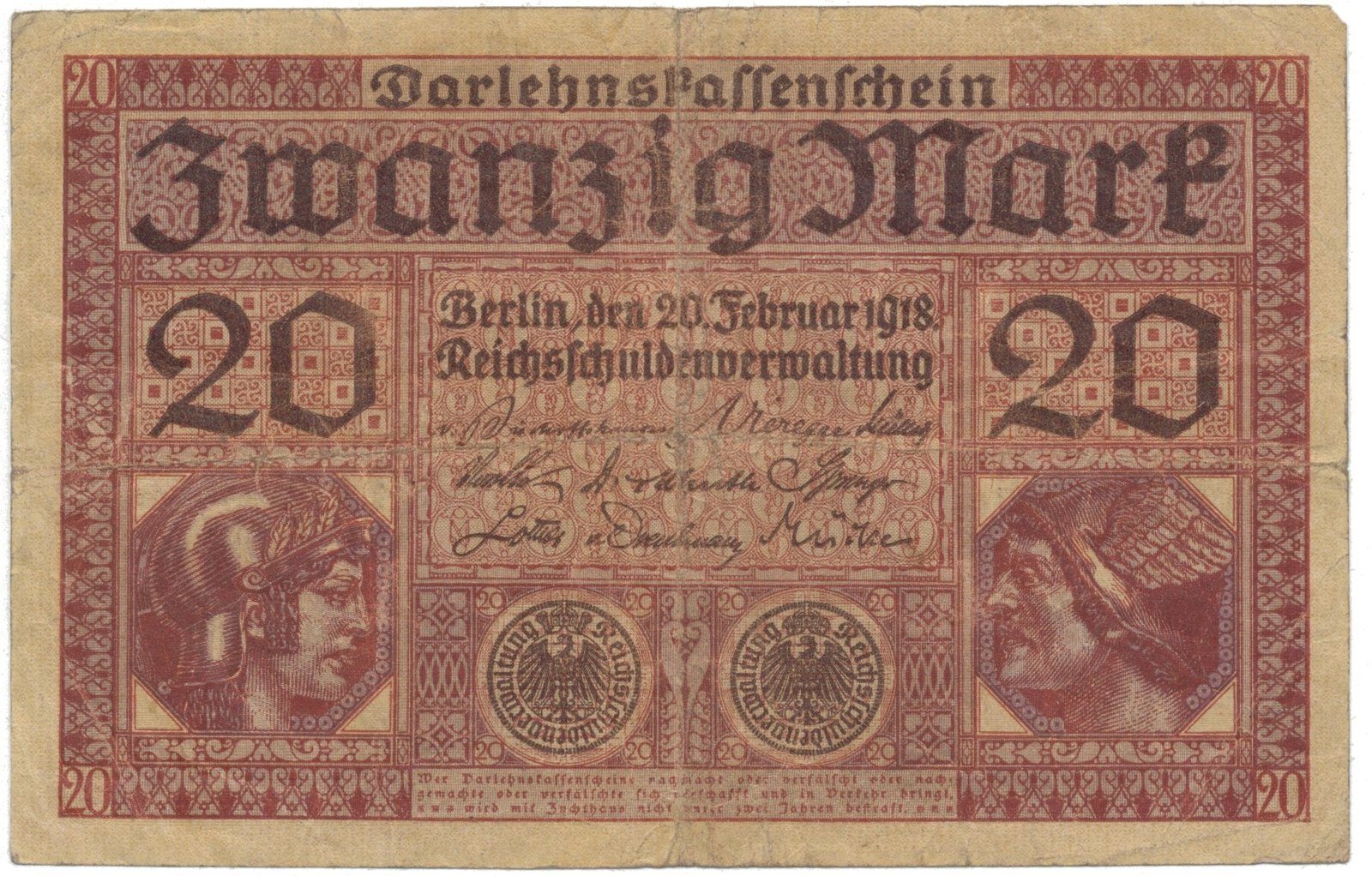 Německo, 20 Mark 1918, Ro.55