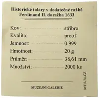 Replika - Historický tolar - Ferdinand II. 1633 - fotografie 2