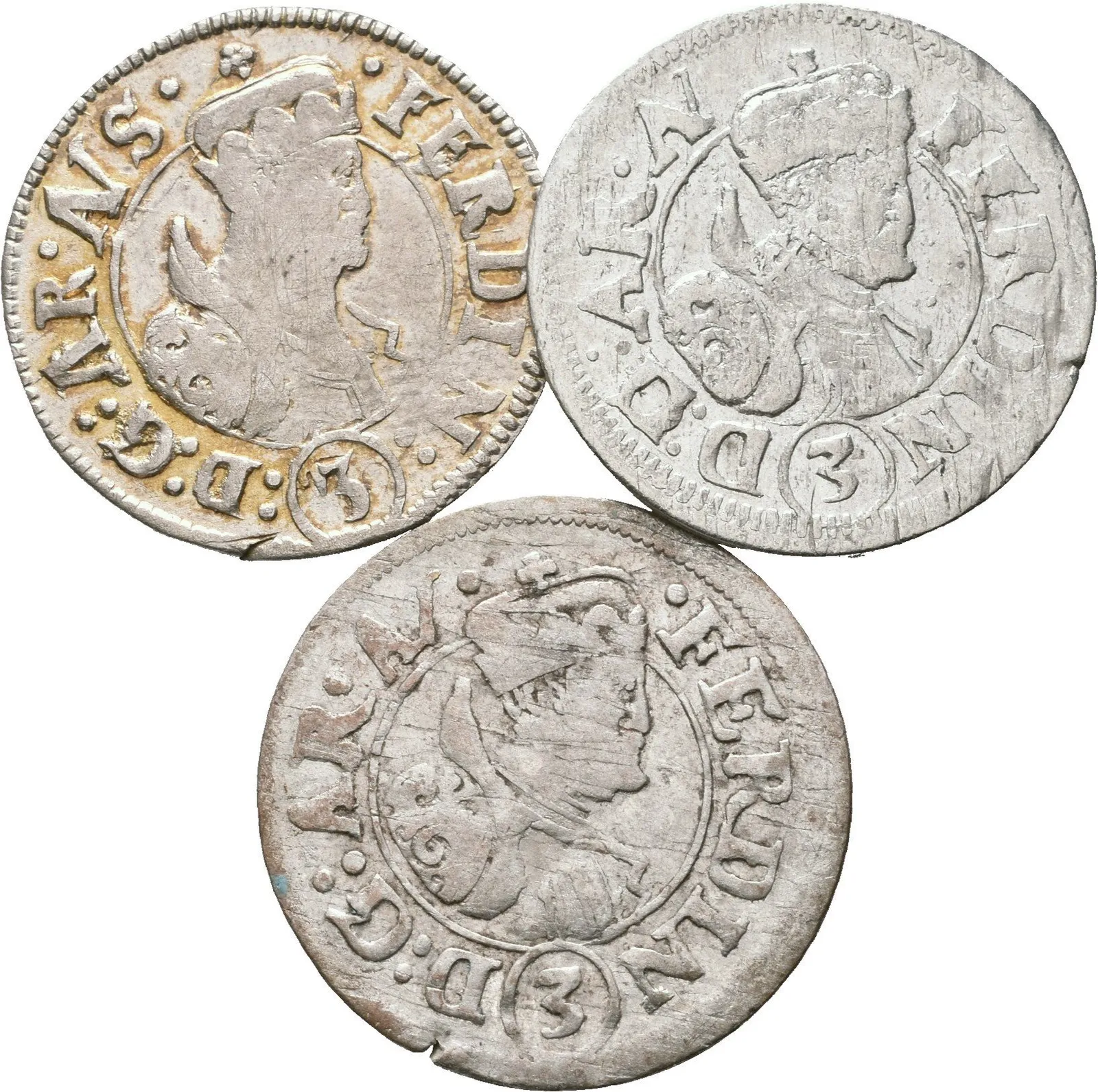 3 Krejcar b.l., Hall, patina, škr., ned._3 ks — 1