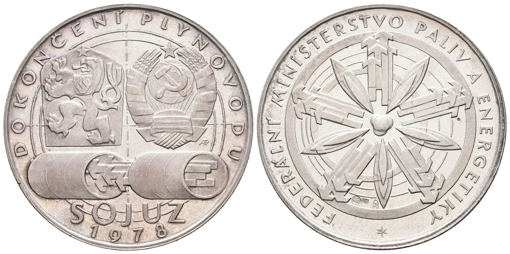AR Medaile 1978 (Rv. Z. Kolářský) - Dokončení plynovodu Sojuz, Ag 0,750, 40 mm (29,85 g), — 1