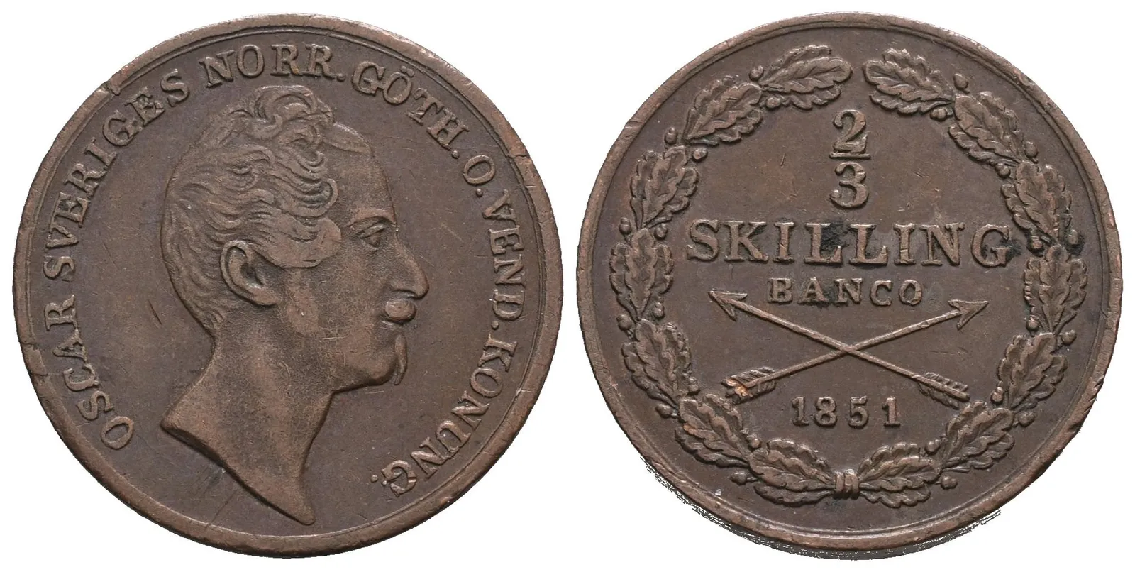 Švédsko, 2/3 Šilink 1851
