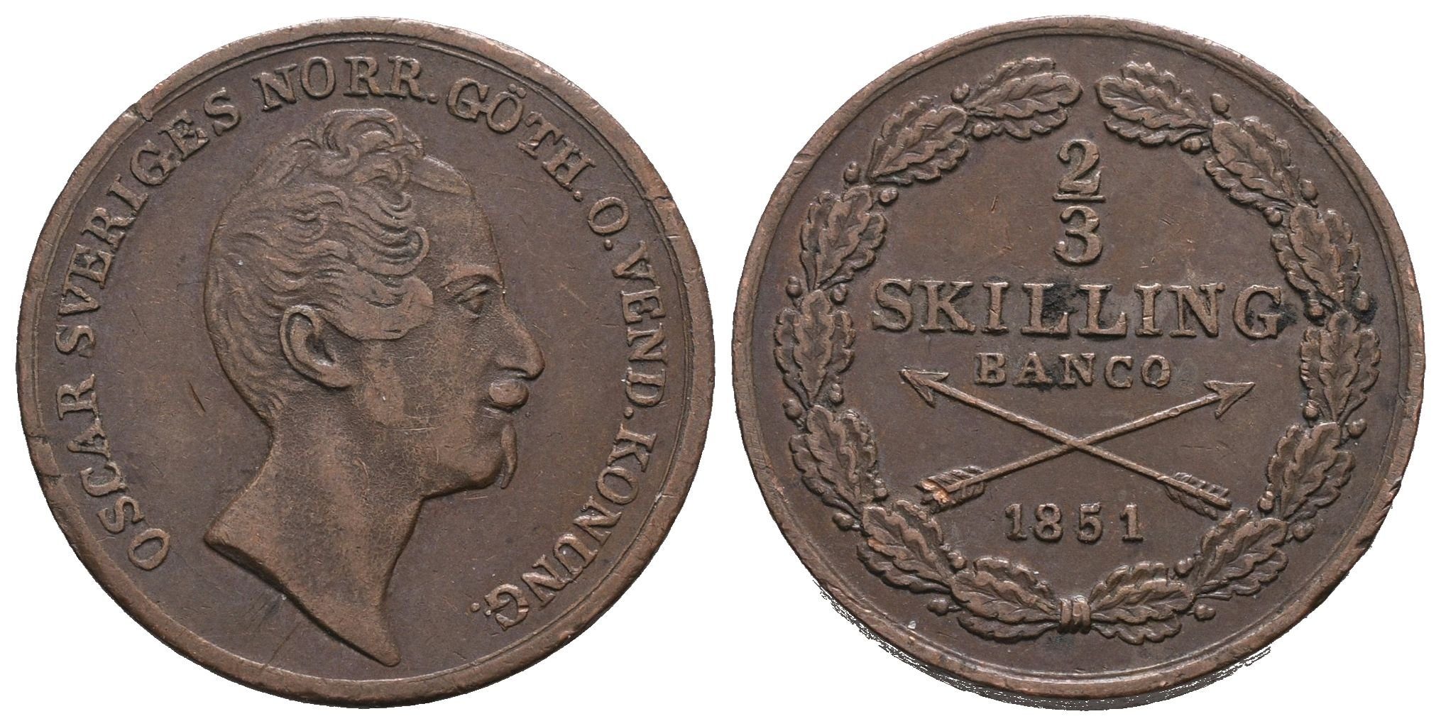 Švédsko, 2/3 Šilink 1851