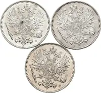 50 Penniä 1914, 1915, 1916 S, Bitkin.388, Uzd.4837, krásné zachovalosti, — 2