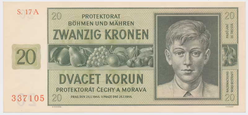 Protektorát Čechy a Morava, 20 Koruna 1944, série A, Hej.40a
