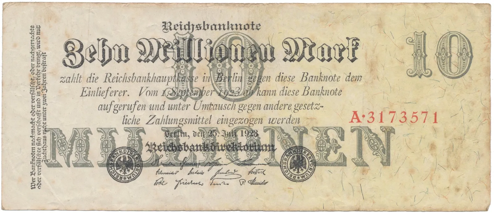 Německo, 10 Millionen Mark 1923, Ro.95