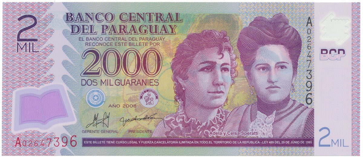 Paraguay, 2000 Guaranies 2008, plastová, P.228a