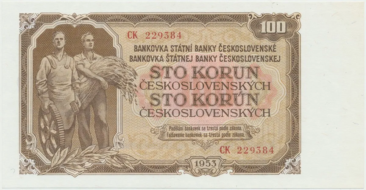 Československo, 100 Koruna 1953, tisk Moskva, série CK, Hej.104a1, BHK.92a