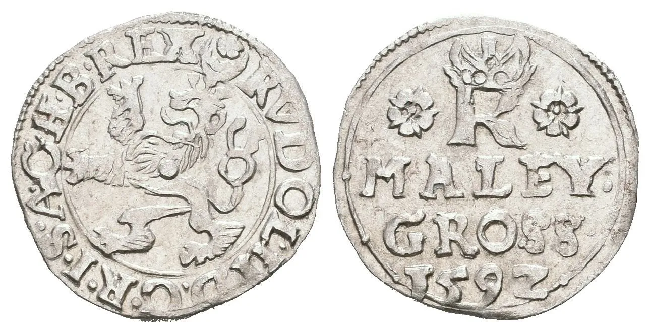 Malý groš 1593, Jáchymov-Hofmann, HN.8b (opis 7c), velmi pěkná zachovalost — 1