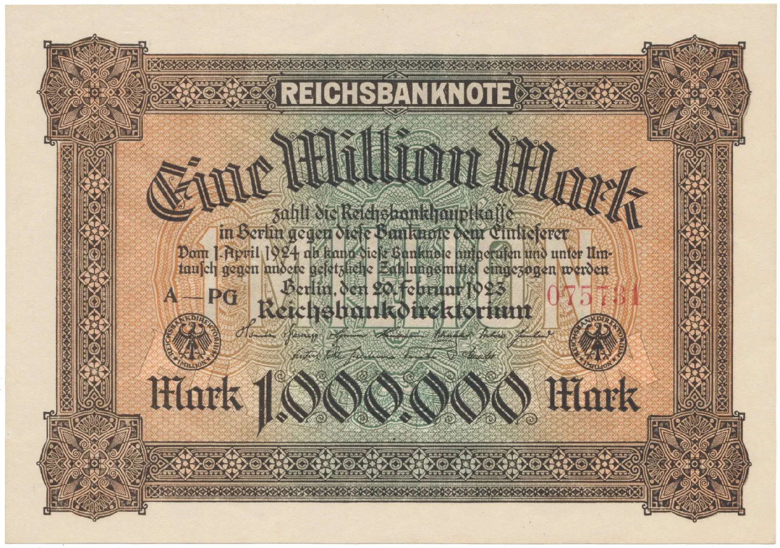 Německo, 100 Millionen Mark 1923, Ro.85a