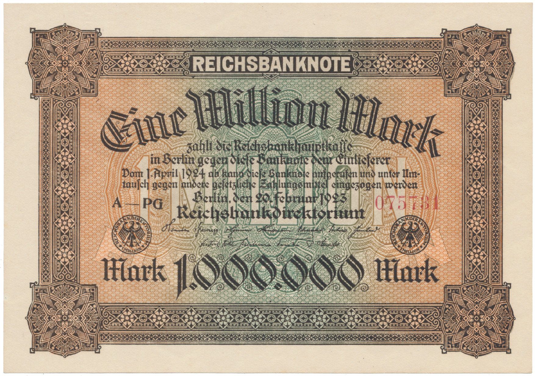 Německo, 100 Millionen Mark 1923, Ro.85a
