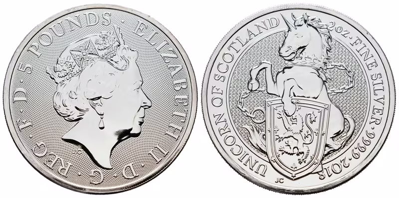 Velká Británie, 5 Pounds 2018 - 2 Oz (Unicorn of Scotland)