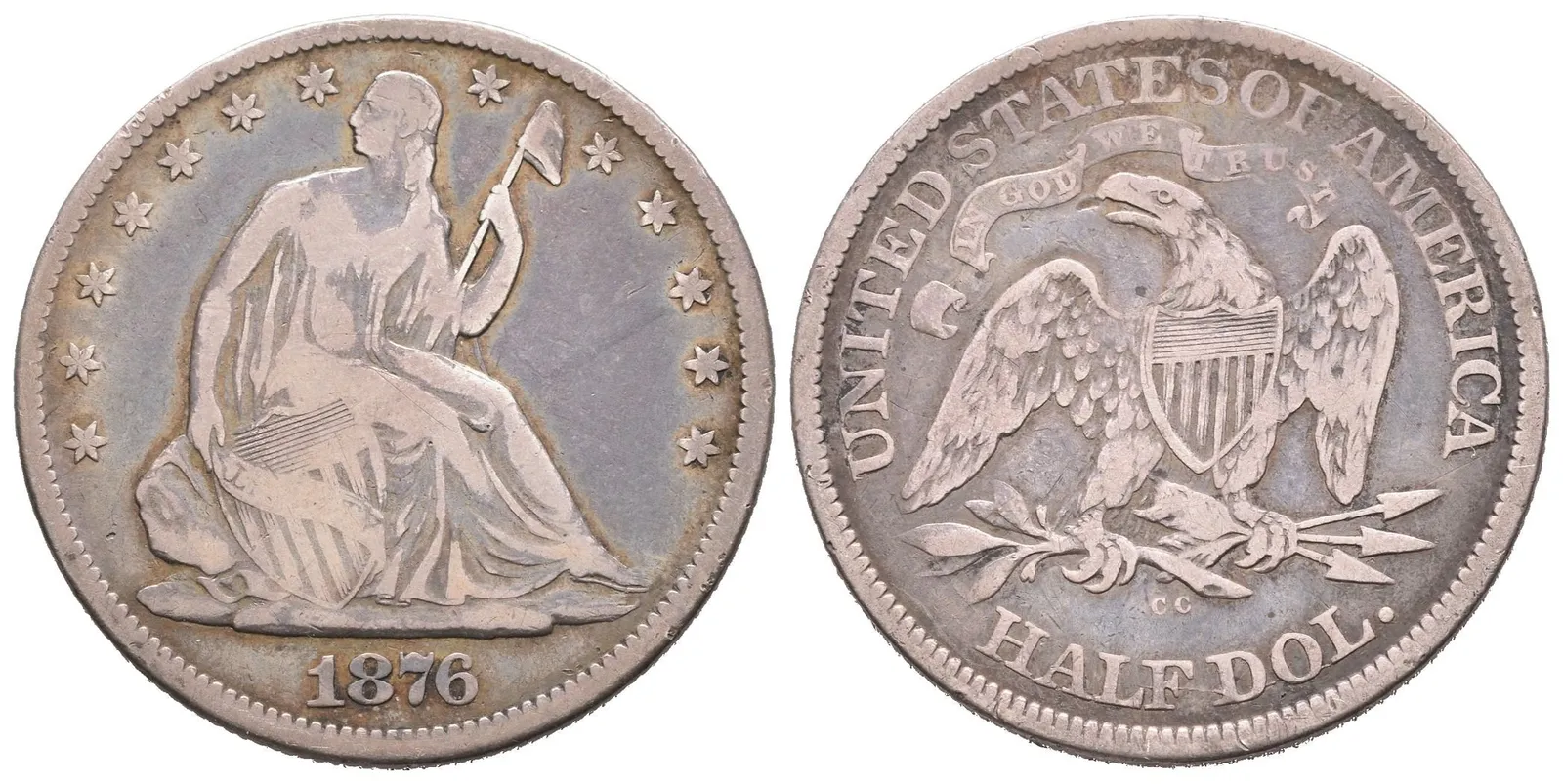 1/2 Dollar 1876 CC, Carson City, KM.A99, tmavá patina, škr. — 1