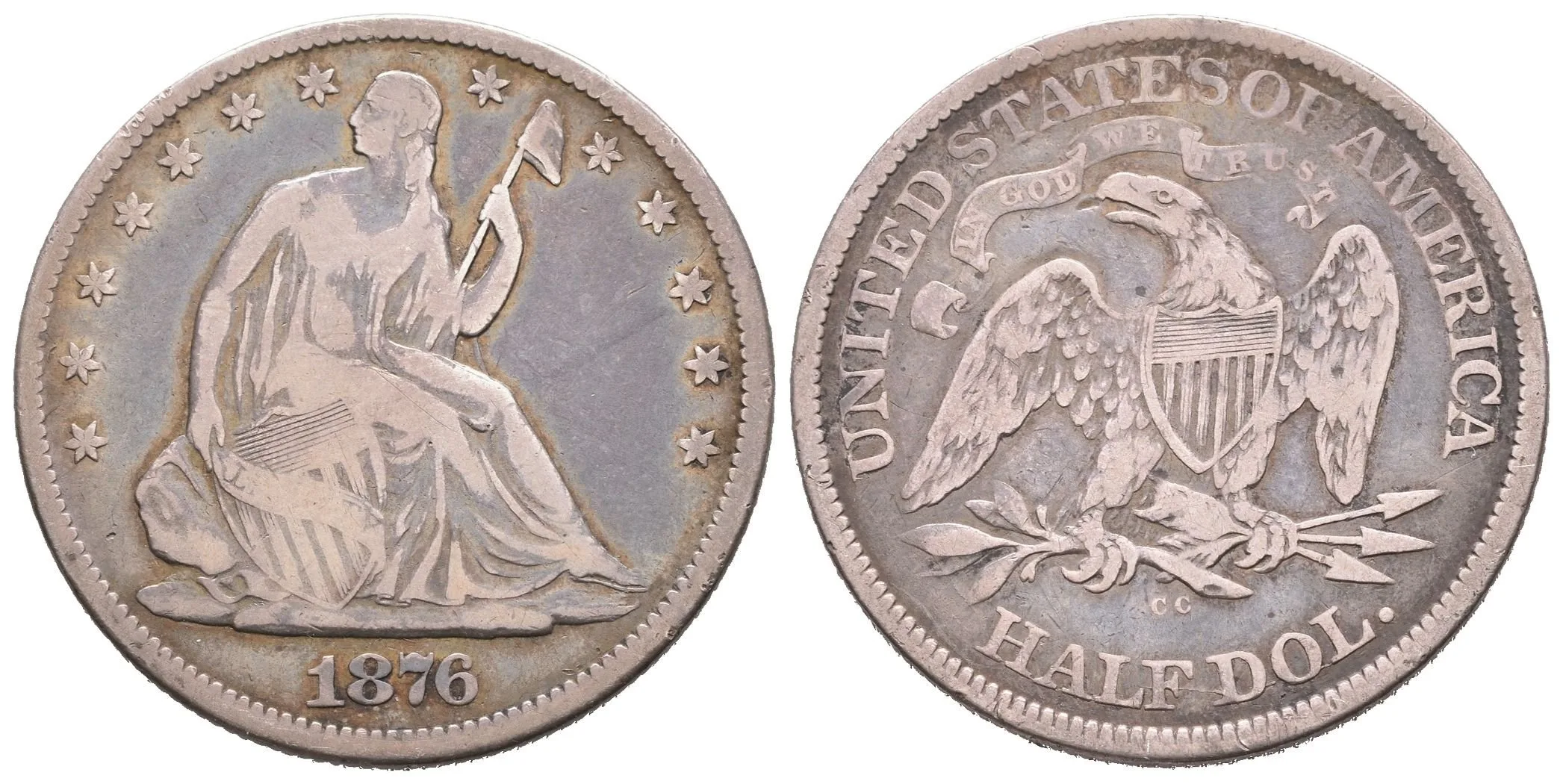 1/2 Dollar 1876 CC, Carson City, KM.A99, tmavá patina, škr. — 1