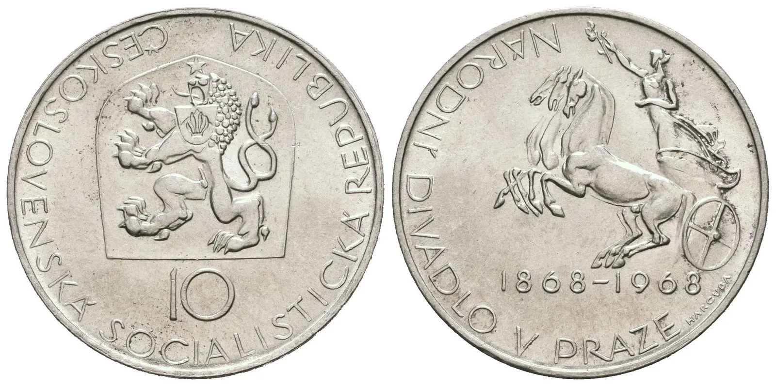 10 Kčs 1968 - Národní divadlo, Aurea.115, lesk, patina — 1