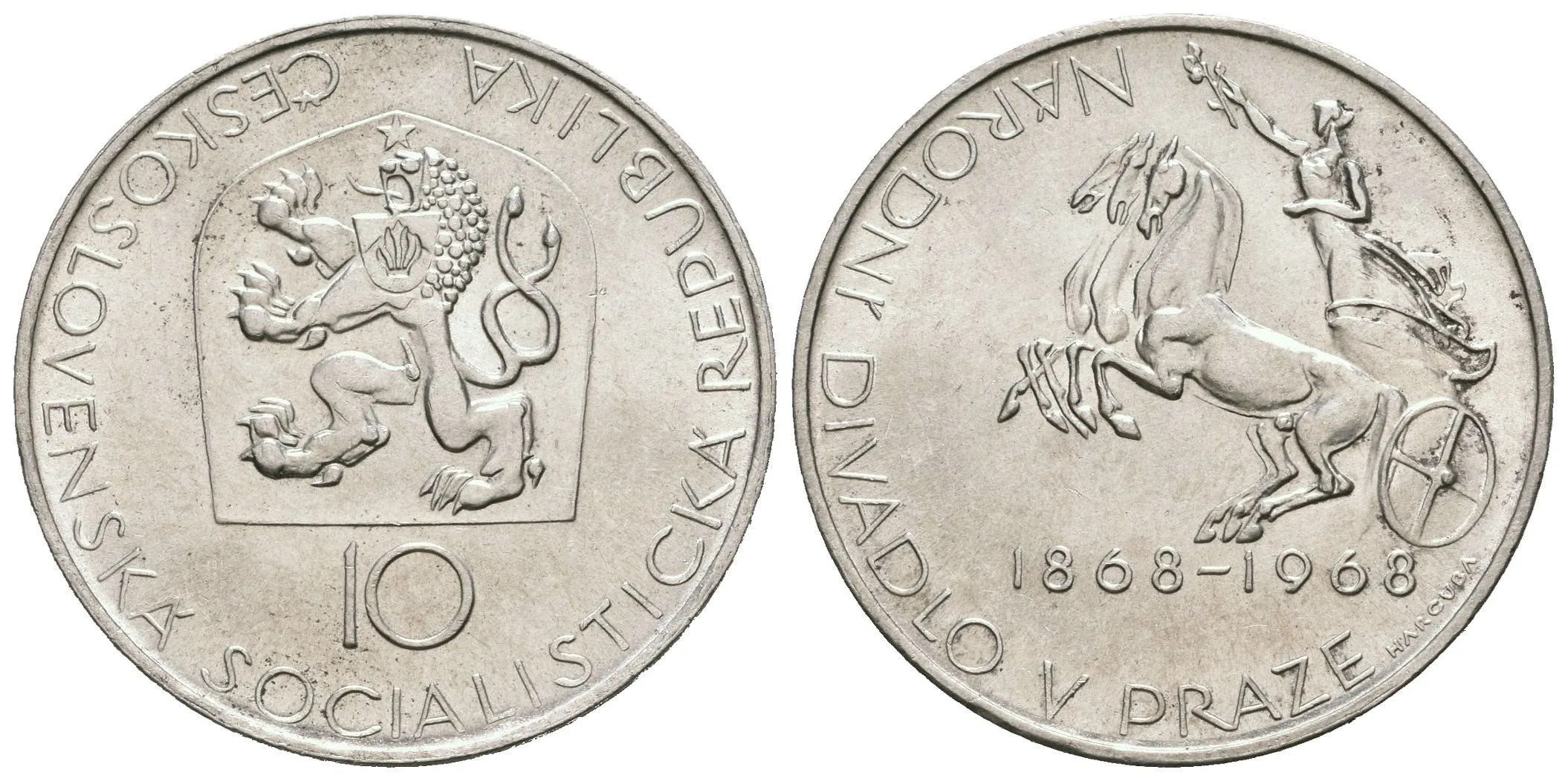 10 Kčs 1968 - Národní divadlo, Aurea.115, lesk, patina — 1