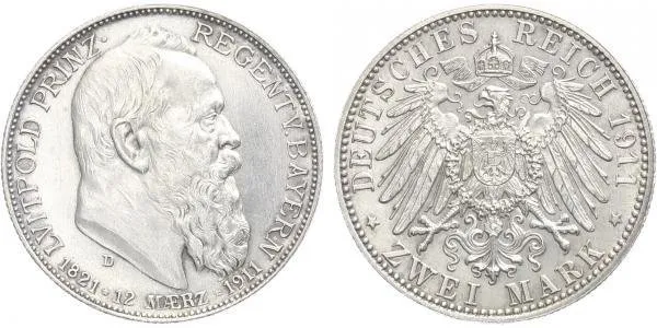 Bavorsko, 2 Marka 1911 D - 90. výročí narození