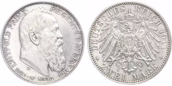 Bavorsko, 2 Marka 1911 D - 90. výročí narození