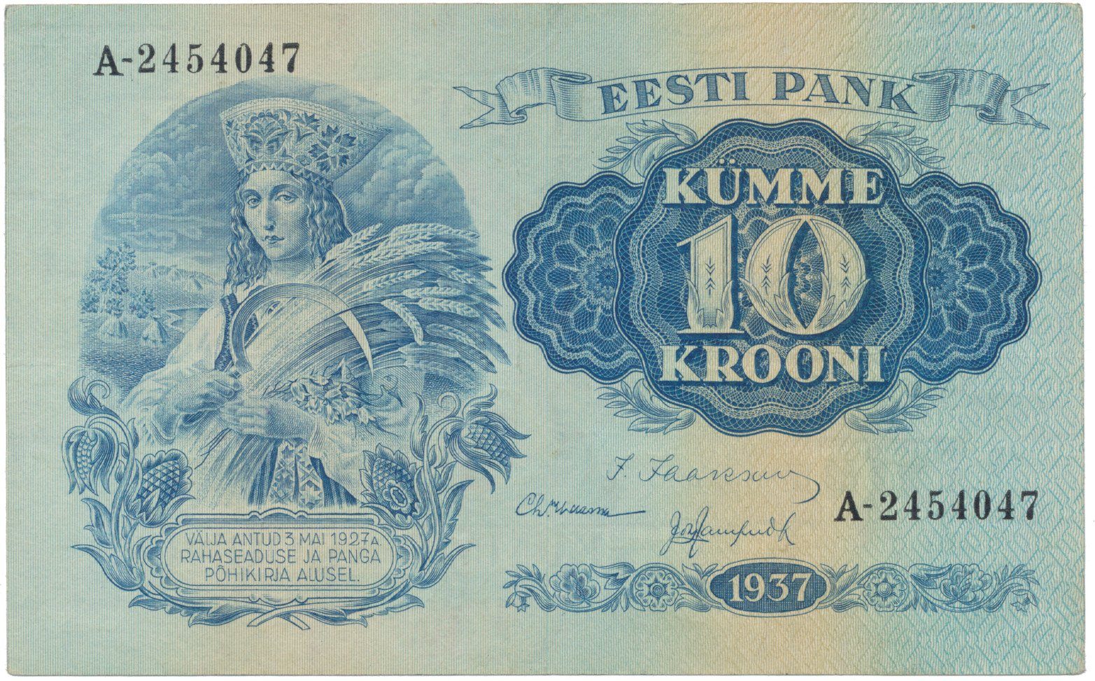 Estonsko, 10 Krooni 1937, P.67a