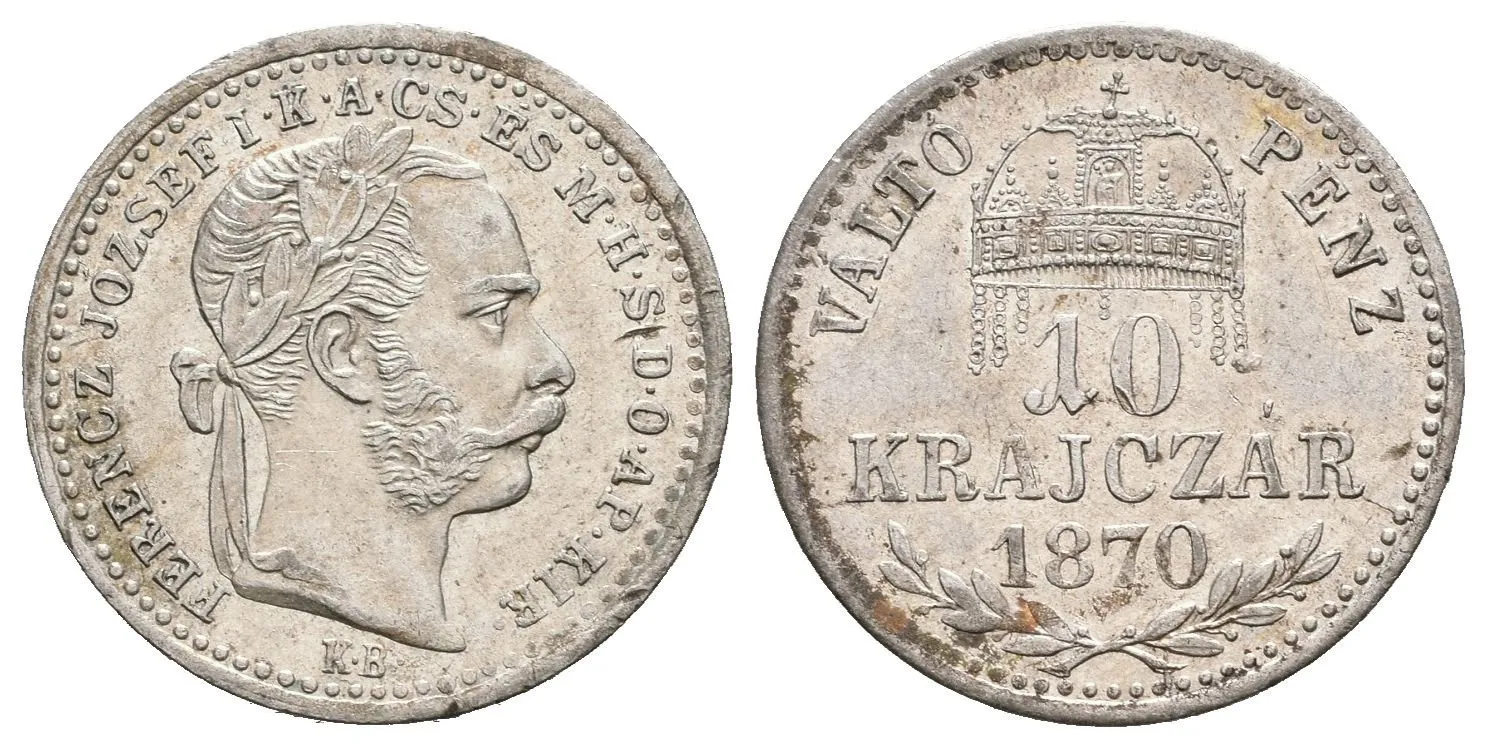 10 Krejcar 1870 KB, krásná zachovalost, lesk, patina, drobné rysky — 1