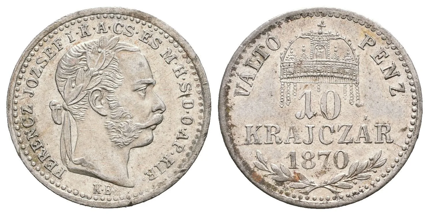 10 Krejcar 1870 KB, krásná zachovalost, lesk, patina, drobné rysky — 1