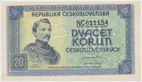 Československo, 20 Koruna b.d. (1945), perforace písmenem S, Hej.72a.S3