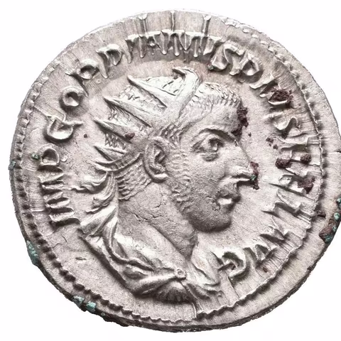 Antoninian, 241 - 243, Rv: IOVI STATORI, stojící Jupiter čelně hledí doprava, drží