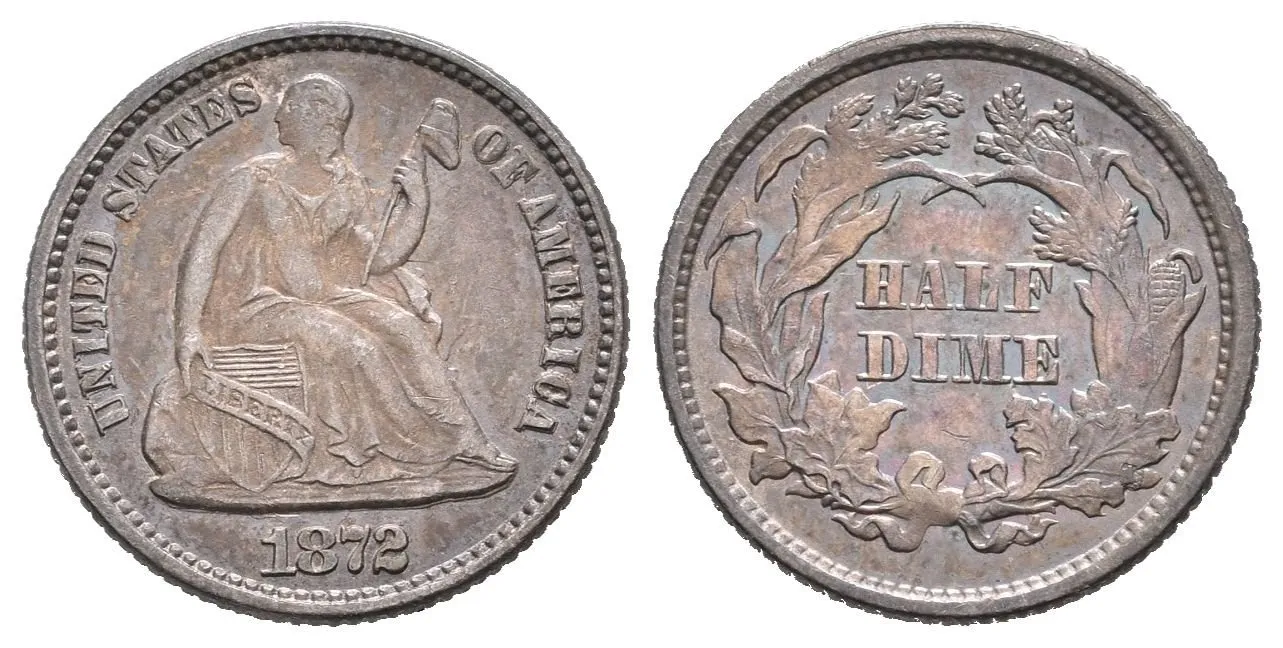 Half Dime 1872, KM.91, velmi pěkná zachovalost a patina — 1