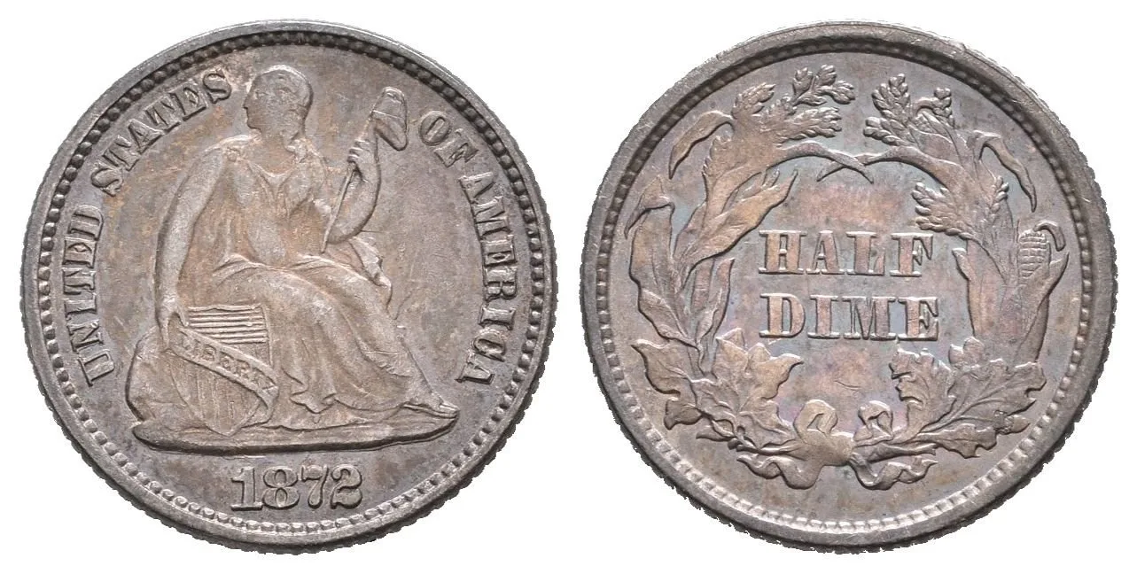 Half Dime 1872, KM.91, velmi pěkná zachovalost a patina — 1