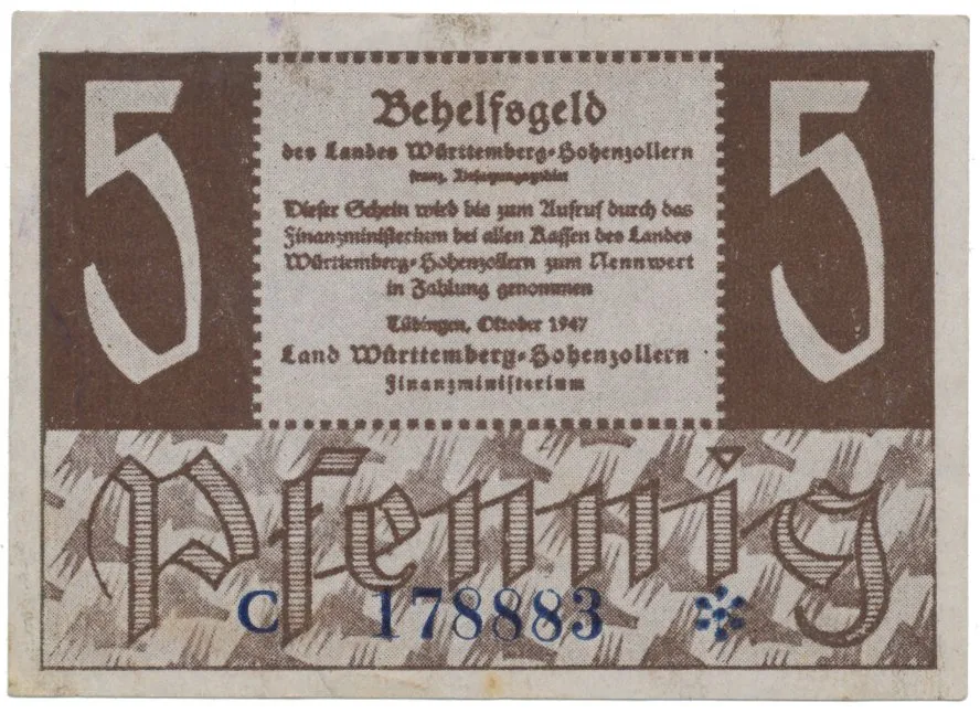 Německo - francouzská okupační zóna, Württemberg, 5 Pfennig 1947, Ros.214b