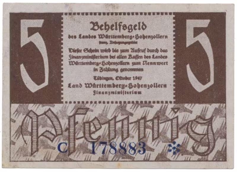 Německo - francouzská okupační zóna, Württemberg, 5 Pfennig 1947, Ros.214b