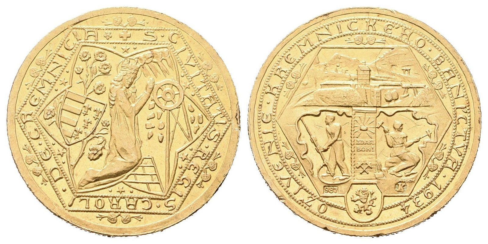 Dukátová medaile 1934 - Oživení kremnického baníctva