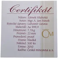 Medaile 2010 (Hásek, Lietava) - Zámek Hluboká. Au 0,999, 22 mm (7,78 g), kapsle, — 2