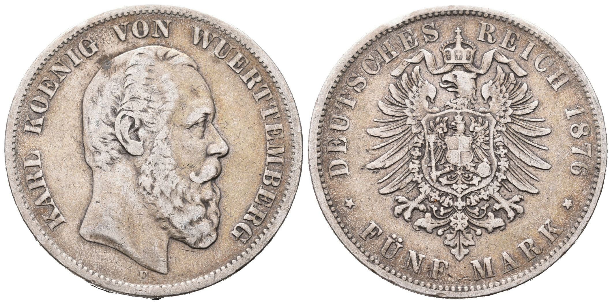 Württemberg, 5 Marka 1876 F