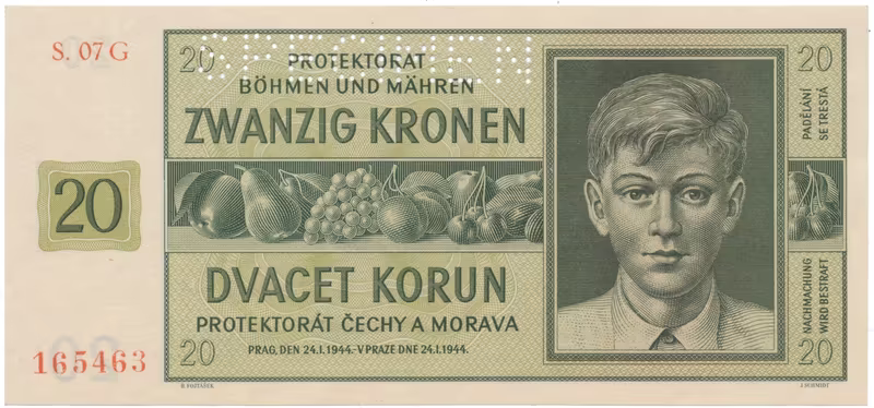 20 Koruna 1944, série G, SPECIMEN, Hej.40b.S1