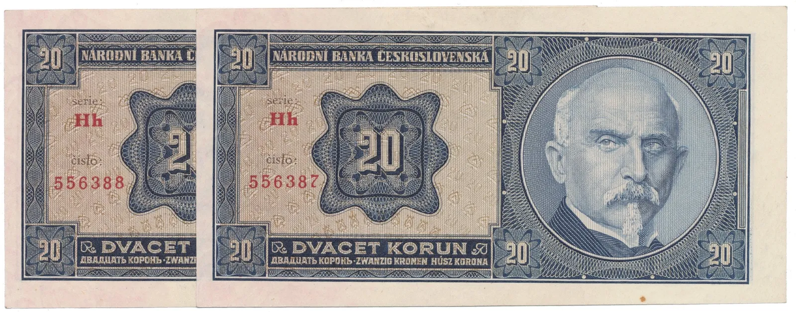 20 Koruna 1926, série Hh, 2 čísla za sebou, Hej.21c2