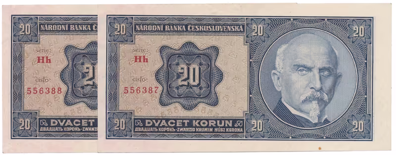 20 Koruna 1926, série Hh, 2 čísla za sebou, Hej.21c2