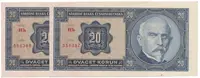 20 Koruna 1926, série Hh, 2 čísla za sebou, Hej.21c2
