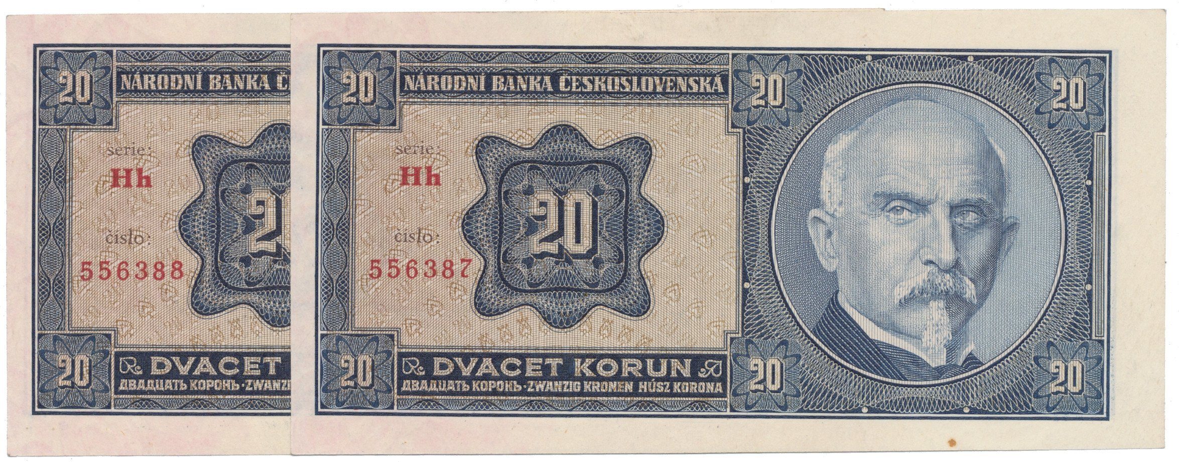 20 Koruna 1926, série Hh, 2 čísla za sebou, Hej.21c2